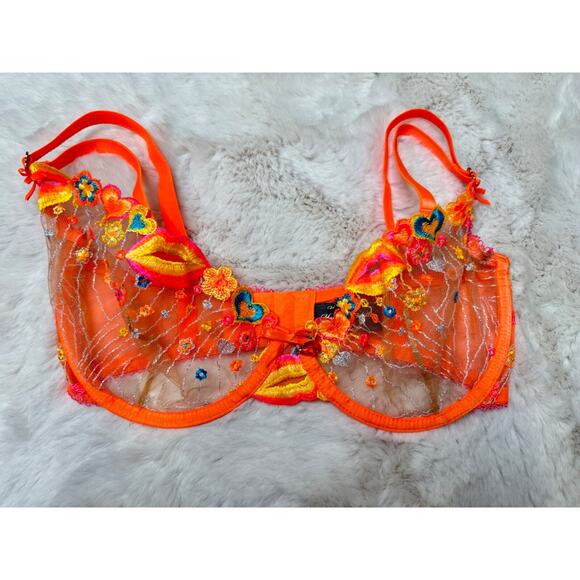 Honey Birdette DIXIE🌼🧡 Bright Orange 2 Piece Set 32DDD Bra & Medium Thong - Picture 3 of 8
